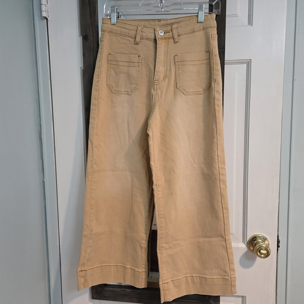 Tan Wide-Leg Women Jeans